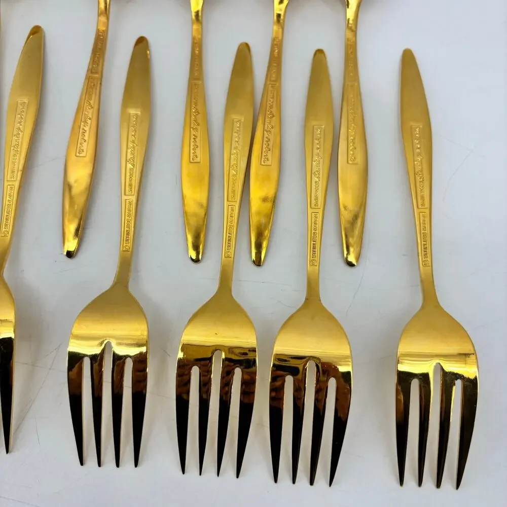Sherwood Stanley Roberts Flatware Spoons Salad Forks Stainless Gold Tone